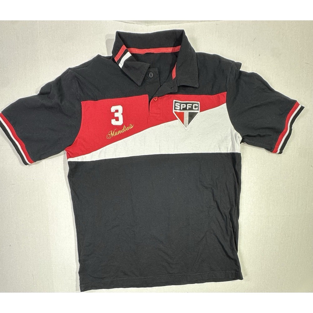São Paulo FC SPFC Polo Shirt Soccer Jersey Mundial #3 Black Red White Men's M